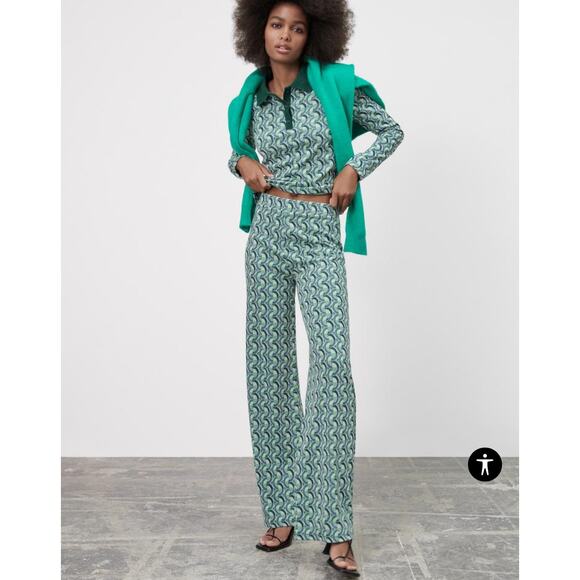 ZARA | Jacquard 2-Piece Pant Set Green Size Small - Picture 1 of 5
